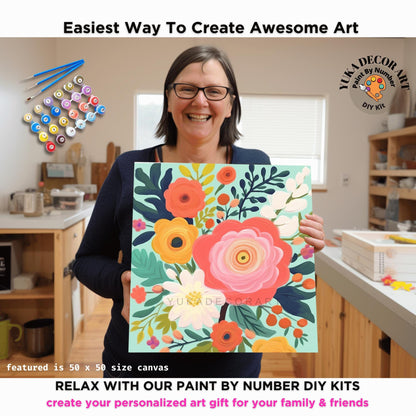 Boho Flowers PAINT by NUMBER Kit for Adults Abstract Flowers Paint Kit Easy Beginners Acrylic Paint DIY Kit Art Decor Whimsical Art Gift Mom
