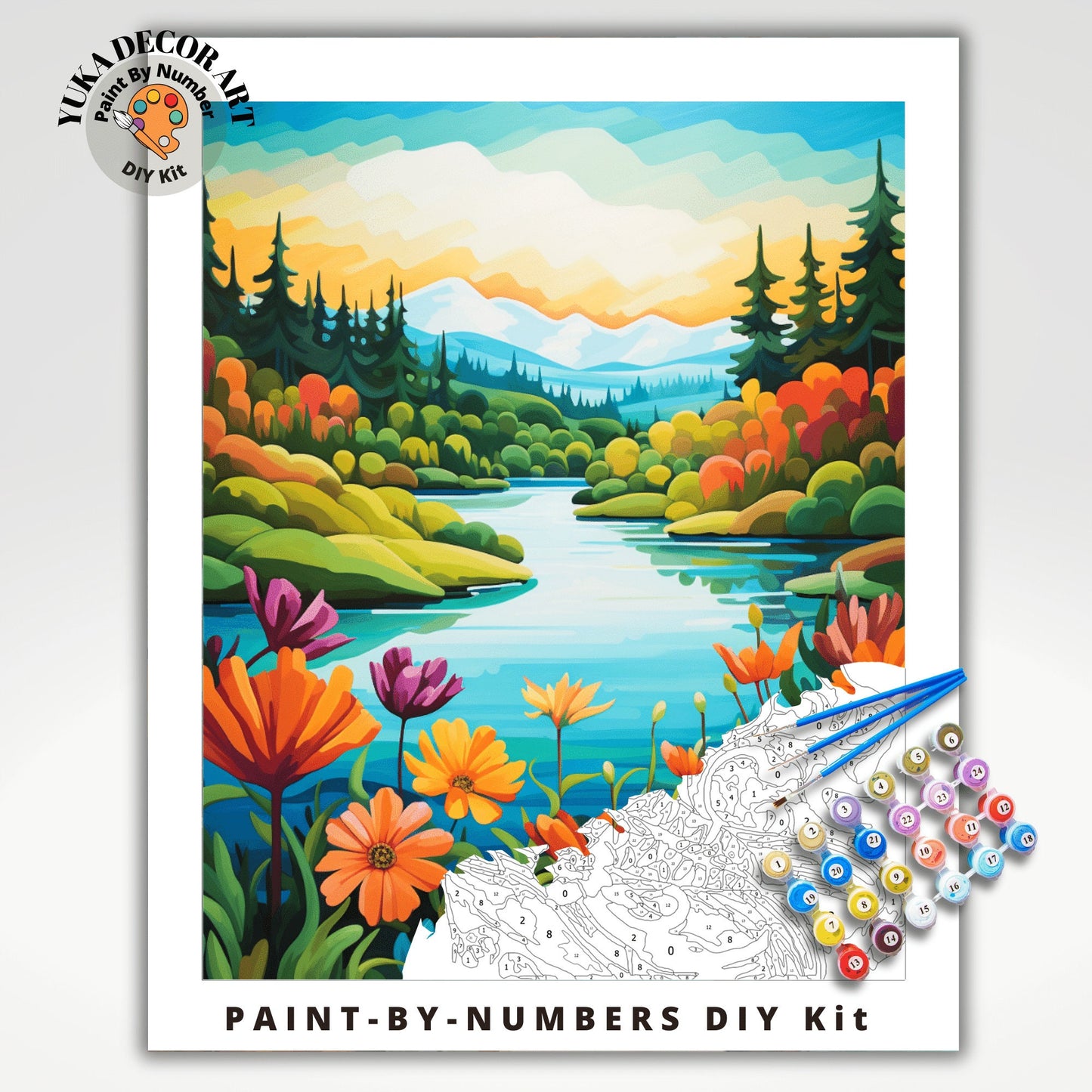 Springflowers PAINT by NUMBER Kit Adult Mountain Landscape Valley Scenery Art Easy Beginners Acrylic Painting DIY Canvas Gift For Girlfriend
