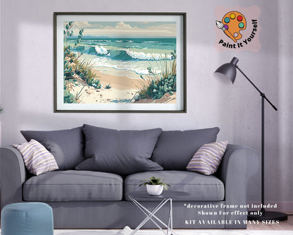 Sand Beach PAINT by NUMBERS Kit for Adult & Kids, Seashore Waves Beach DIY Painting , Easy Beginner Acrylic Painting Kit,Home Decor Gift