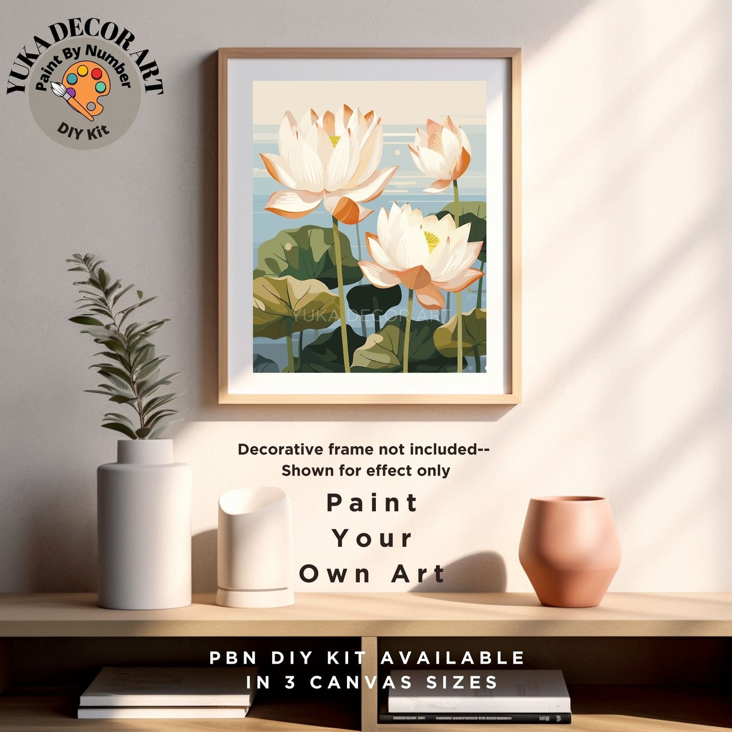 Water Lilies PAINT by NUMBER Kit Adult Flowers Lake DIY Painting Modern Floral Easy Beginners Hobby Kit Wall Decor Gift Mom