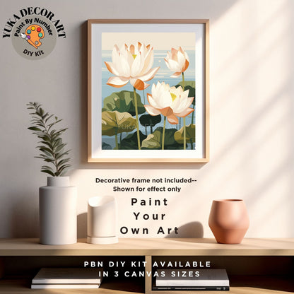 Water Lilies PAINT by NUMBER Kit Adult Flowers Lake DIY Painting Modern Floral Easy Beginners Hobby Kit Wall Decor Gift Mom