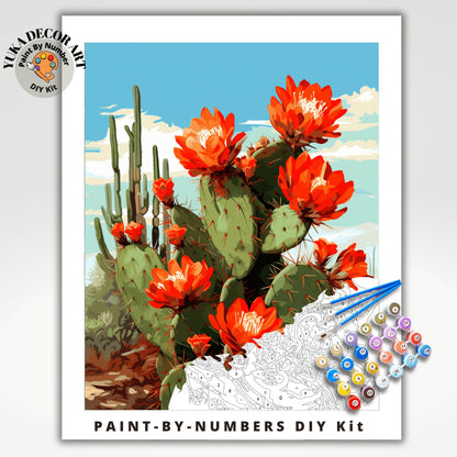 Desert Landscape PAINT by NUMBER Kit Adult Cactus Flowers Painting DIY by Numbers Craft Set Easy Beginners Birthday Gift For Mom Girlfriend