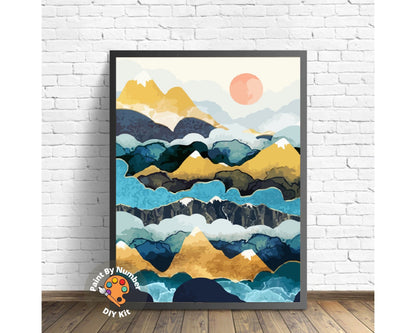 Abstract Mountain PAINT by NUMBER Kit for Adults , Sunrise Scene ,Easy DIY Beginners Acrylic Paint Kit ,Living Bedroom Wall Art Decor