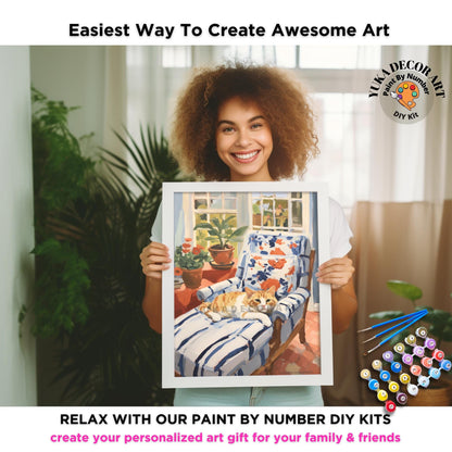 Matisse Inspired Cat PAINT by NUMBER Kit Adult Painting DIY Coloring by Numbers Kit Easy Beginners Art | Birthday Gift For Mom Girlfriend