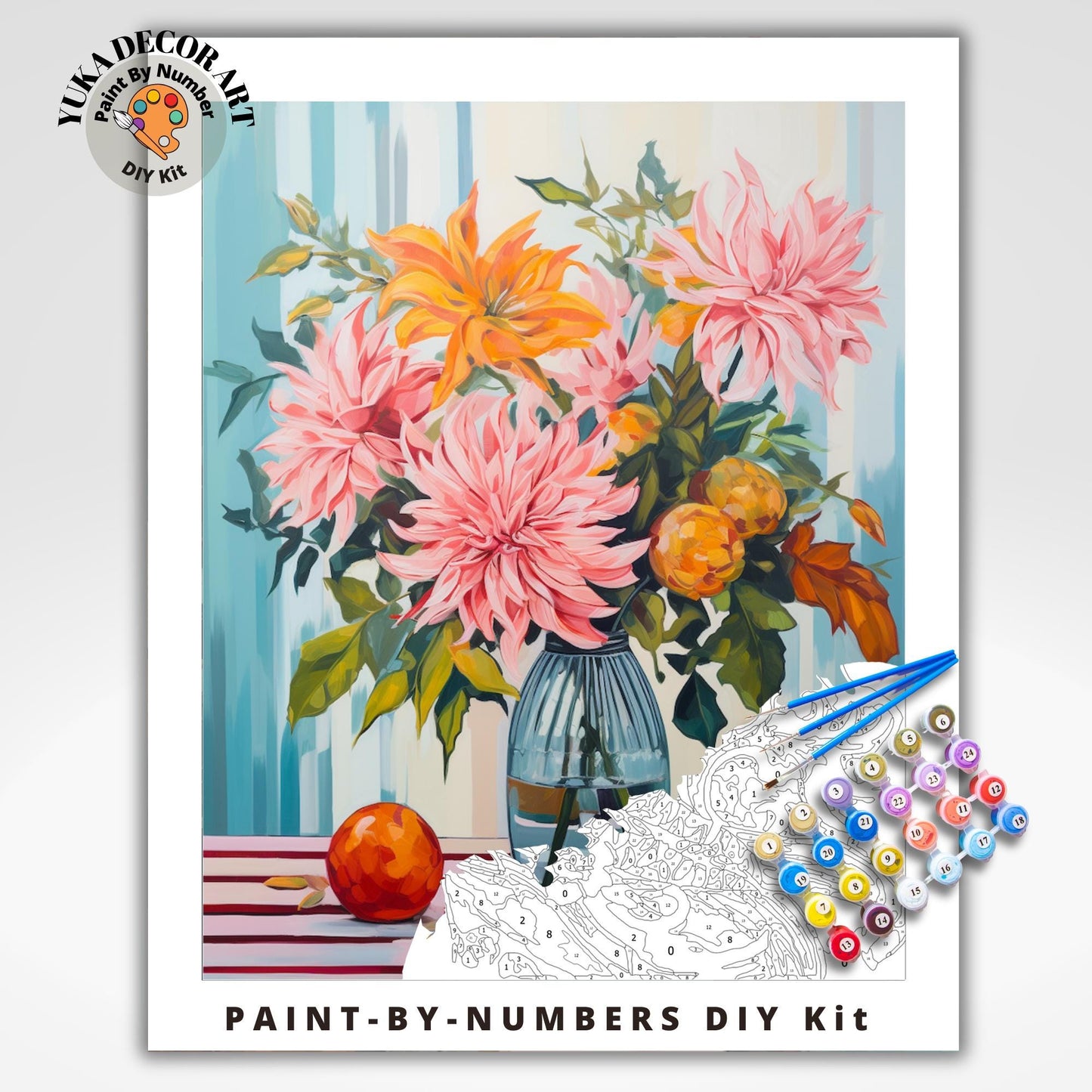 Dahlia Flower PAINT by NUMBER Adult Kit ,Easy Beginner Acrylic Floral Painting DIY Kit Color By Number Floral Art Bday Gift For Mom Grandma