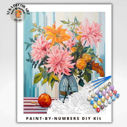 Dahlia Flower PAINT by NUMBER Adult Kit ,Easy Beginner Acrylic Floral Painting DIY Kit Color By Number Floral Art Bday Gift For Mom Grandma