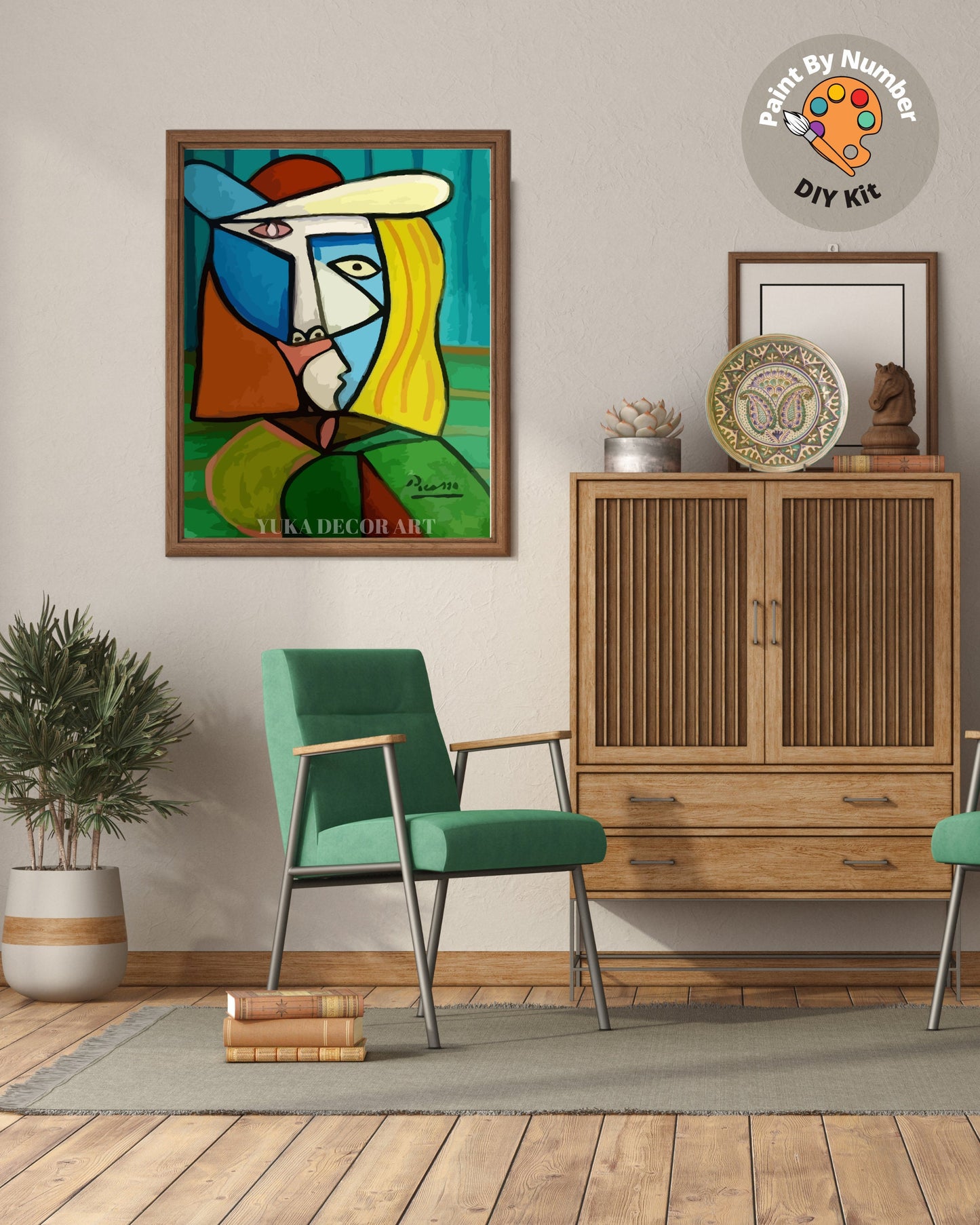 Picasso PAINT by NUMBER Kit for Adults ,Portrait Reproduction Canvas ,Easy Beginners Acrylic Paint DIY Kit ,Living Bedroom Wall Art Decor