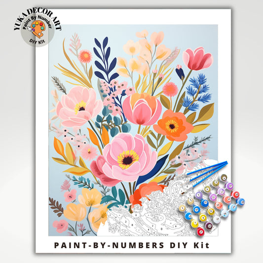 Wildflowers PAINT by NUMBER Kit Adults Spring Flower Garden DIY Painting Easy Beginners Painting Kit Wall Art Summer Hobby Gift Teenager