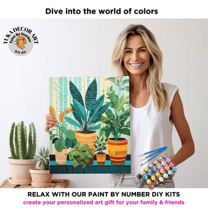 Plants PAINT by NUMBERS Kit Adult Boho Rustic Style Decor Minimalist Wall Art Easy Beginner DIY Painting Kit Gift Mom Dad