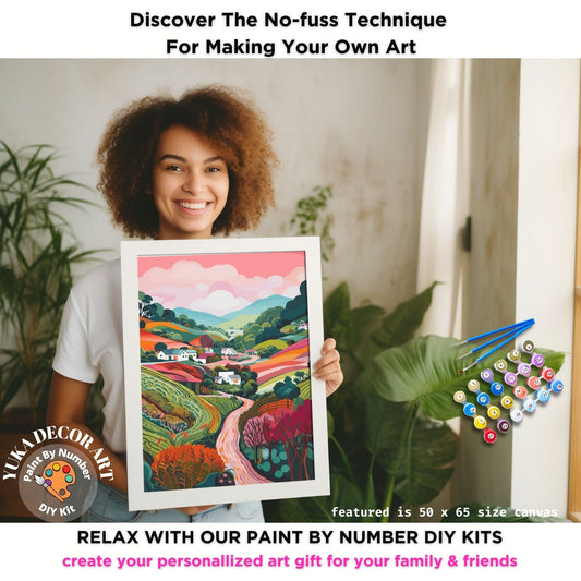 PAINT by NUMBER Kit Adult Mountain Flowers Pastel Colors Landscape Minimalist  DIY Painting  Beginners Acrylic Paint Kit Premium Decor Gift