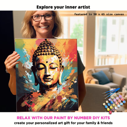 Buddha PAINT by NUMBERS Kit For Adults Buddha Statue Vibrant Multicolour Abstract Art DIY Paint Kit Zen Meditation Studio Wall Decor Gift