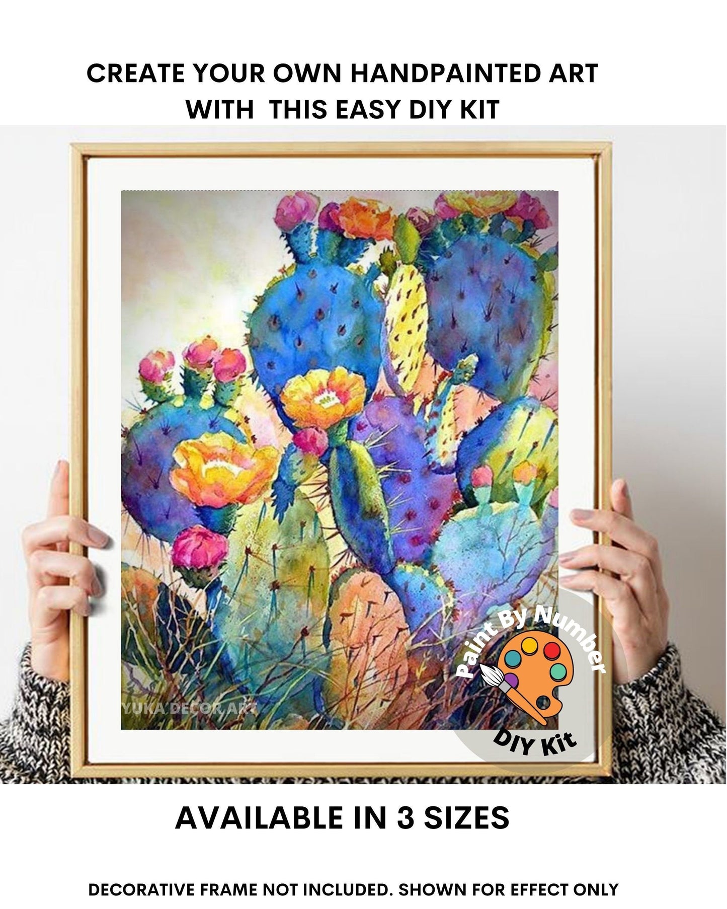 Paint by Numbers  Kit for Beginner , Kids & Adult Hobby, Green Cactus with Flower,Desert Landscape , Easy Acrylic DIY Painting Decor Gift