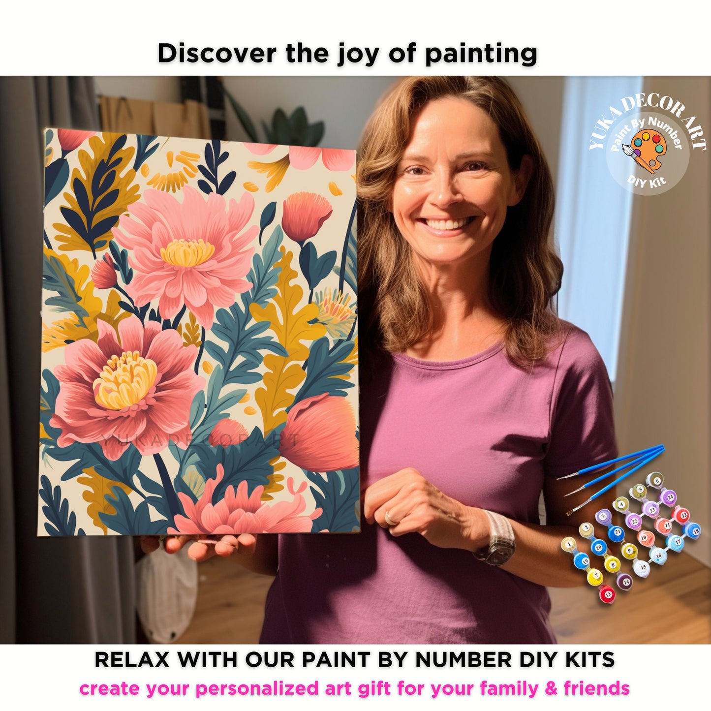 PAINT by NUMBER Kit Adult  Spring Flowers Modern Boho Whimsical Wall Art Easy Beginner Acrylic Paint DIY Kit Mom Gift Box