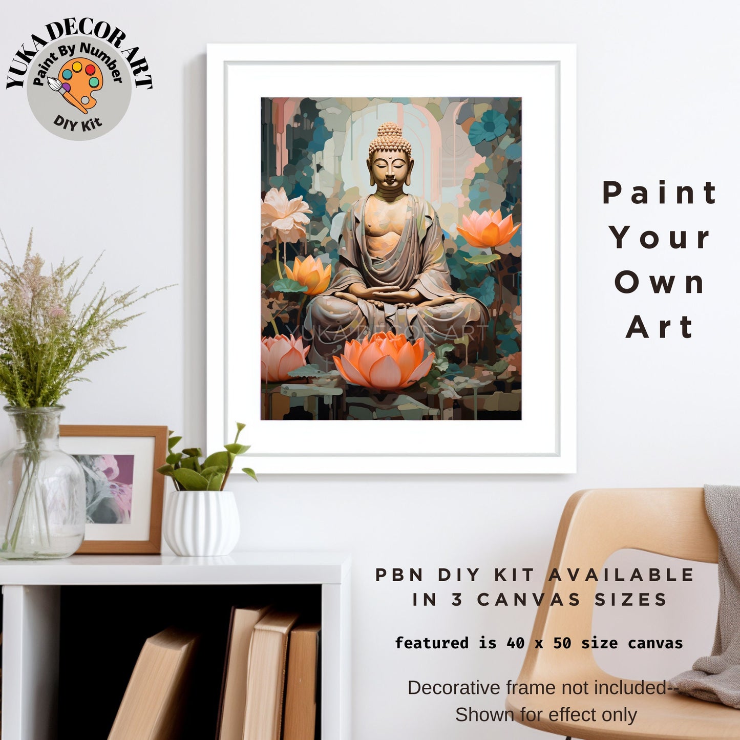 Buddha PAINT by NUMBERS Kit For Adults Buddha Vibrant Pink Lotus Floral DIY Acrylic Painting Kit Zen Chakra Meditation Studio Decor Gift