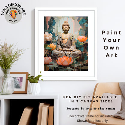 Buddha PAINT by NUMBERS Kit For Adults Buddha Vibrant Pink Lotus Floral DIY Acrylic Painting Kit Zen Chakra Meditation Studio Decor Gift