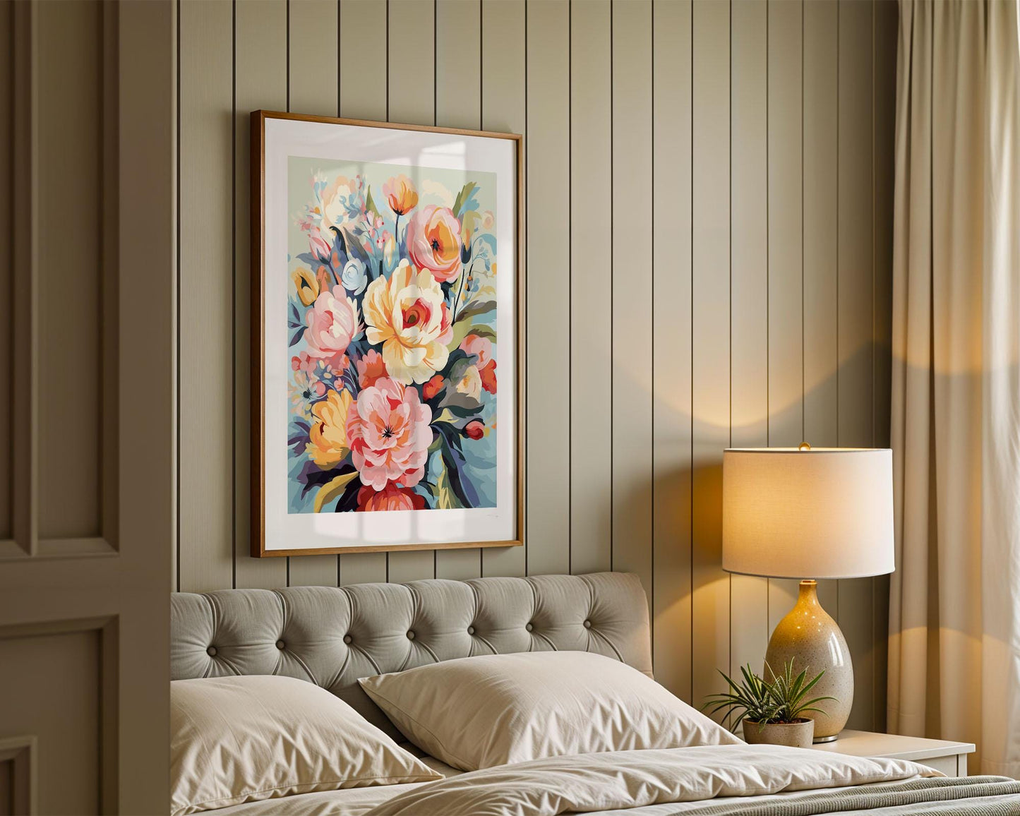 PAINT by NUMBERS Diy Kit Adult Garden Peach Flowers Colourful Wall Art Easy Beginner Acrylic Painting Kit Grandma Mom Gift