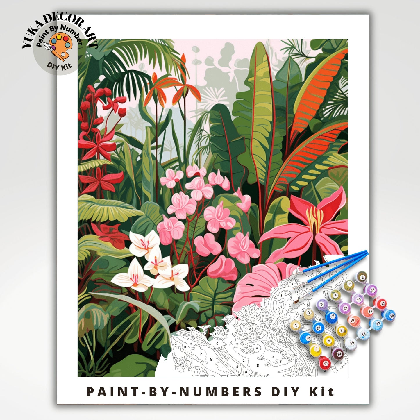 Tropical Forest PAINT by NUMBER Kit Adult Vibrant Leaves Foliage Colors Easy Beginner's Painting DIY Kits Gift for Mom Dad