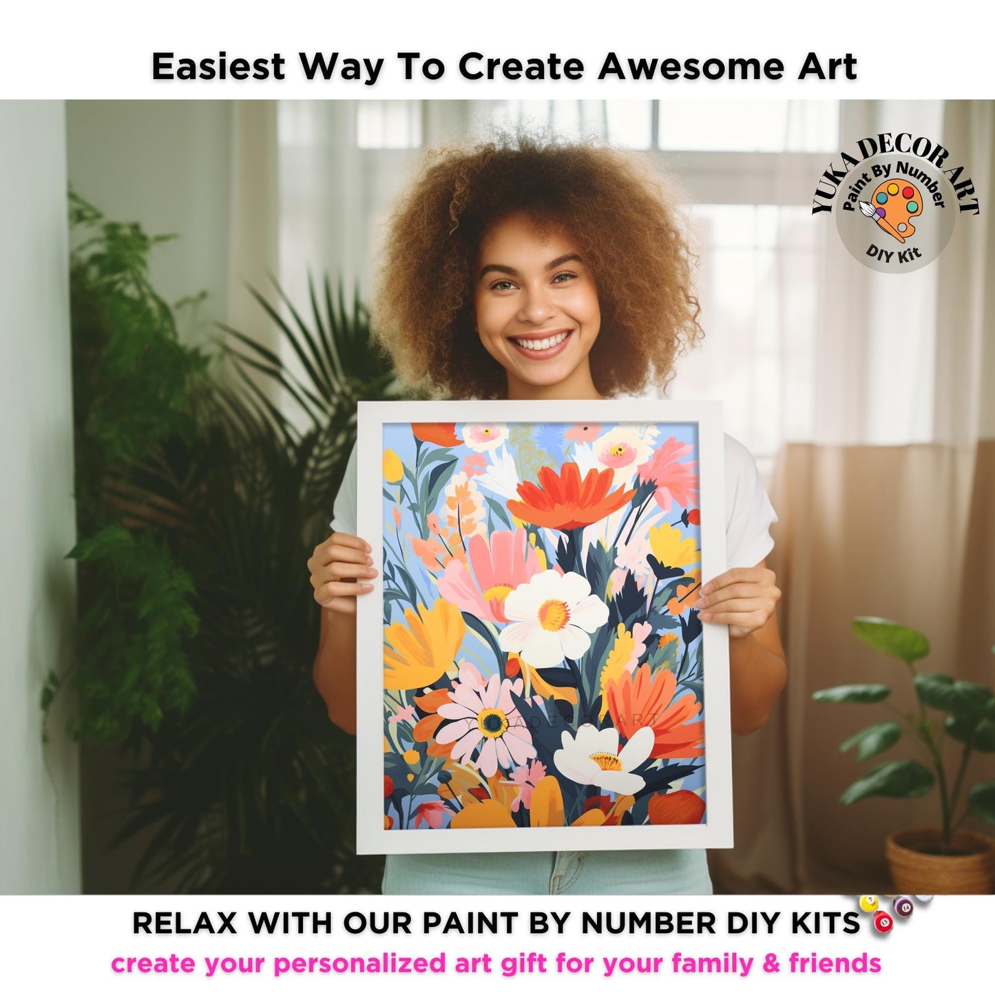 Floral PAINT by NUMBER Kit Adult Colorful Flowers Wall Art Easy Beginner Painting Acrylic DIY Activity Kit Anniversary Gift For Mom Grandma