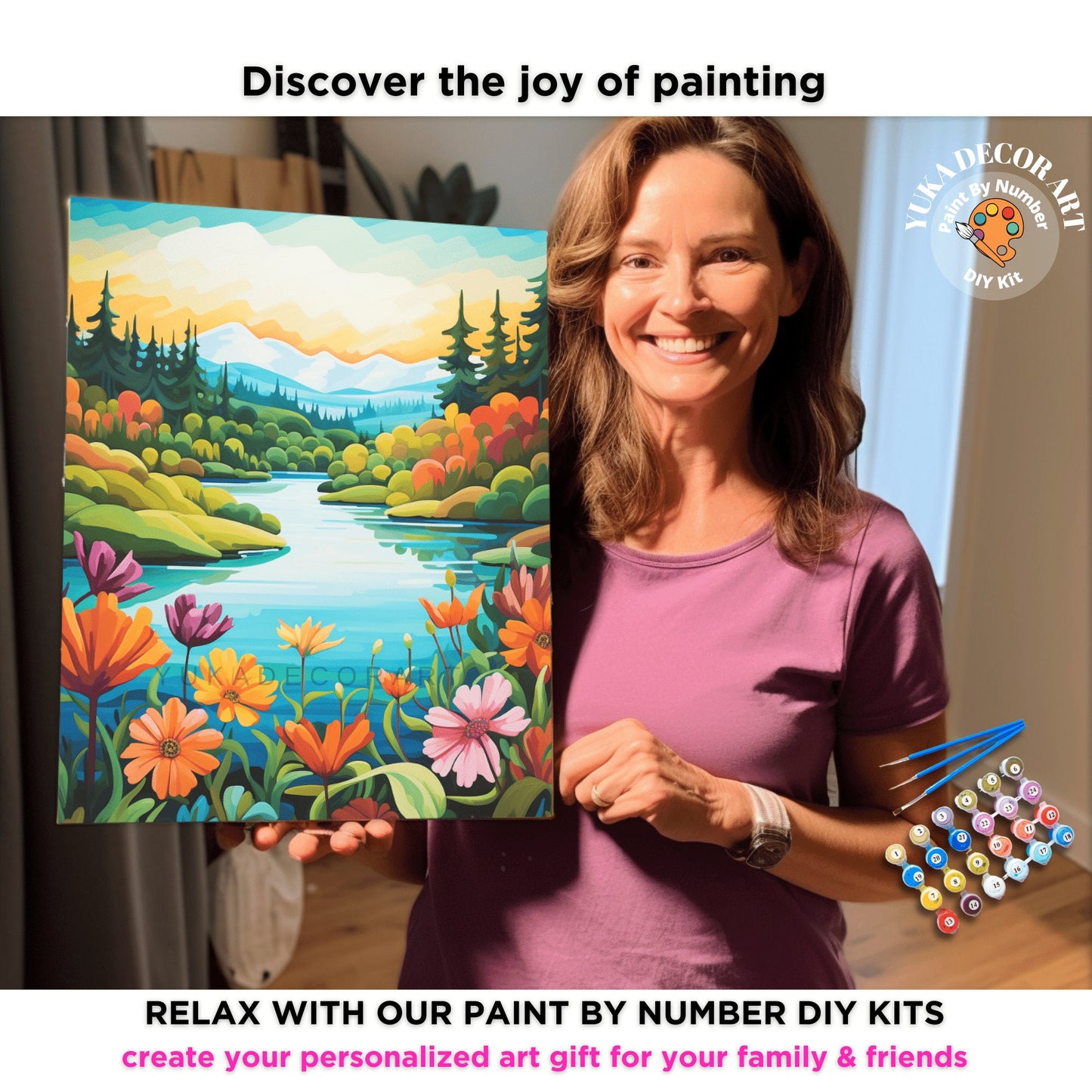 Springflowers PAINT by NUMBER Kit Adult Mountain Landscape Valley Scenery Art Easy Beginners Acrylic Painting DIY Canvas Gift For Girlfriend