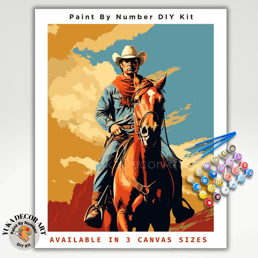 Cowboy Desert PAINT by NUMBER Kit Adult Vintage Style Art Easy Beginner Painting DIY Kit Vintage Rustic Ranch Decor Gift For Dad Husband