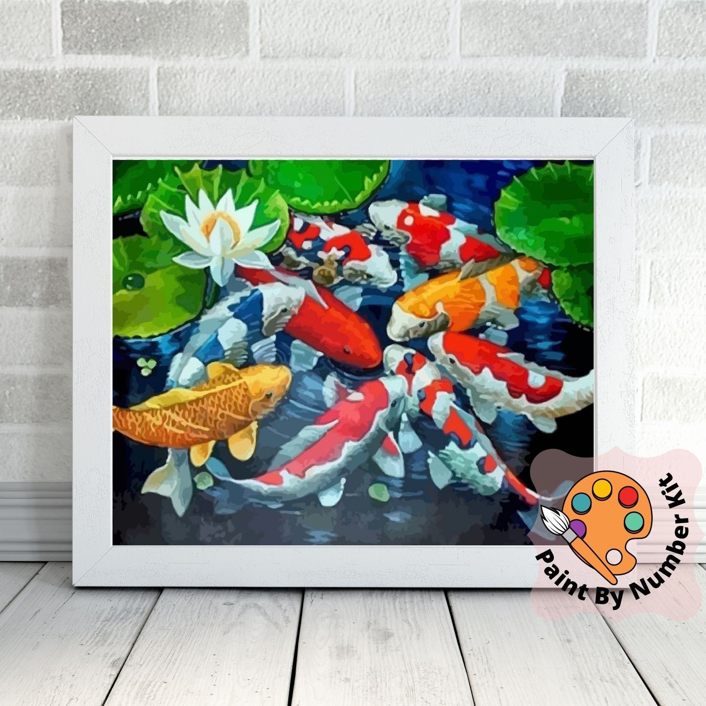 Koi Fish PAINT by NUMBER Kit Adults , White Lotus Plant In Lake , Easy DIY Beginners Acrylic Paint Kit ,Living Bedroom Wall Art Decor Gift