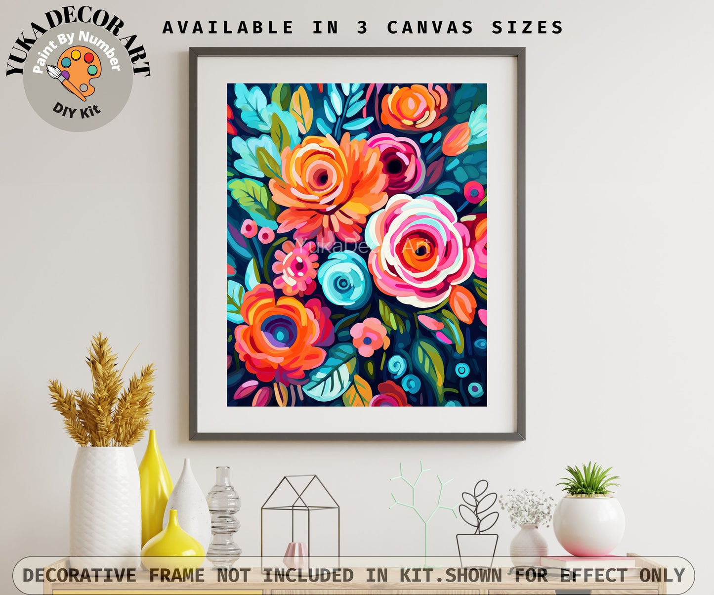 Flowers PAINT by NUMBER Kit for Adults  Roses Floral Painting Easy Beginners Acrylic Paint DIY Kit Wall Art Decor Gift Mom