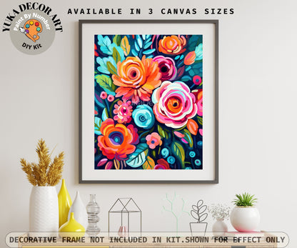 Flowers PAINT by NUMBER Kit for Adults  Roses Floral Painting Easy Beginners Acrylic Paint DIY Kit Wall Art Decor Gift Mom