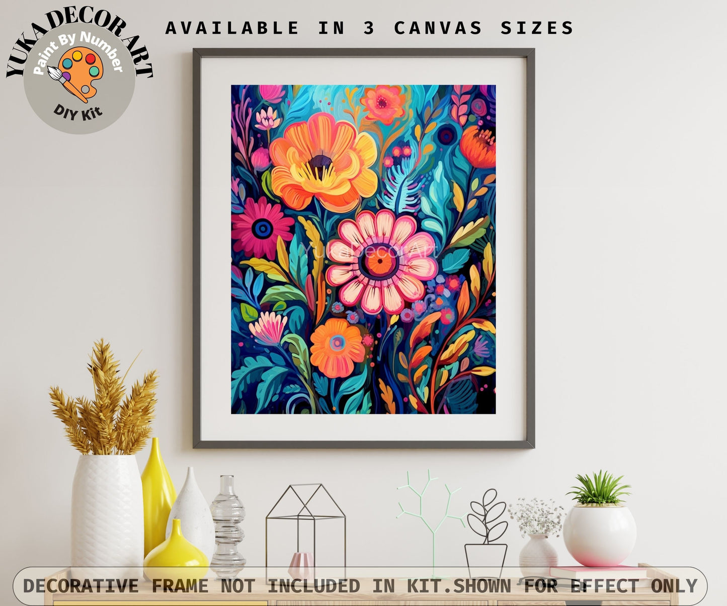 Floral PAINT by NUMBER Kit for Adults Abstract Flowers Paint Kit Easy Beginners Acrylic Paint DIY Kit Wall Art Decor Gift