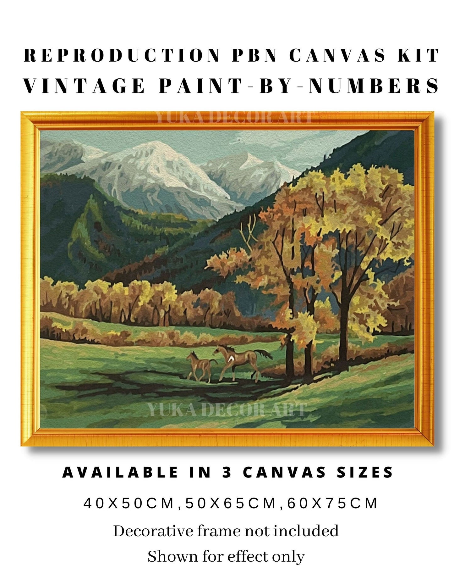 Mountain Landscape PAINT by NUMBER Kit  Adult , Galloping Horse In  Autumn Vintage Style DIY Easy Acrylic Paint Kit,Christmas Gift Idea