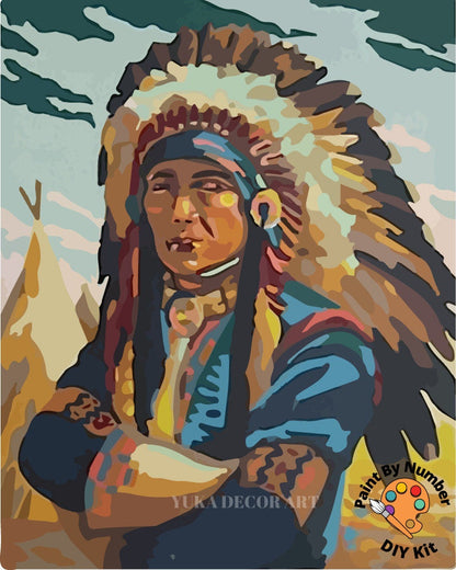 Vintage PAINT by NUMBER DIY Kit for Adult , Native American Vintage Style Art , Easy Acrylic Paint Kit,Vintage Wall Art Gift