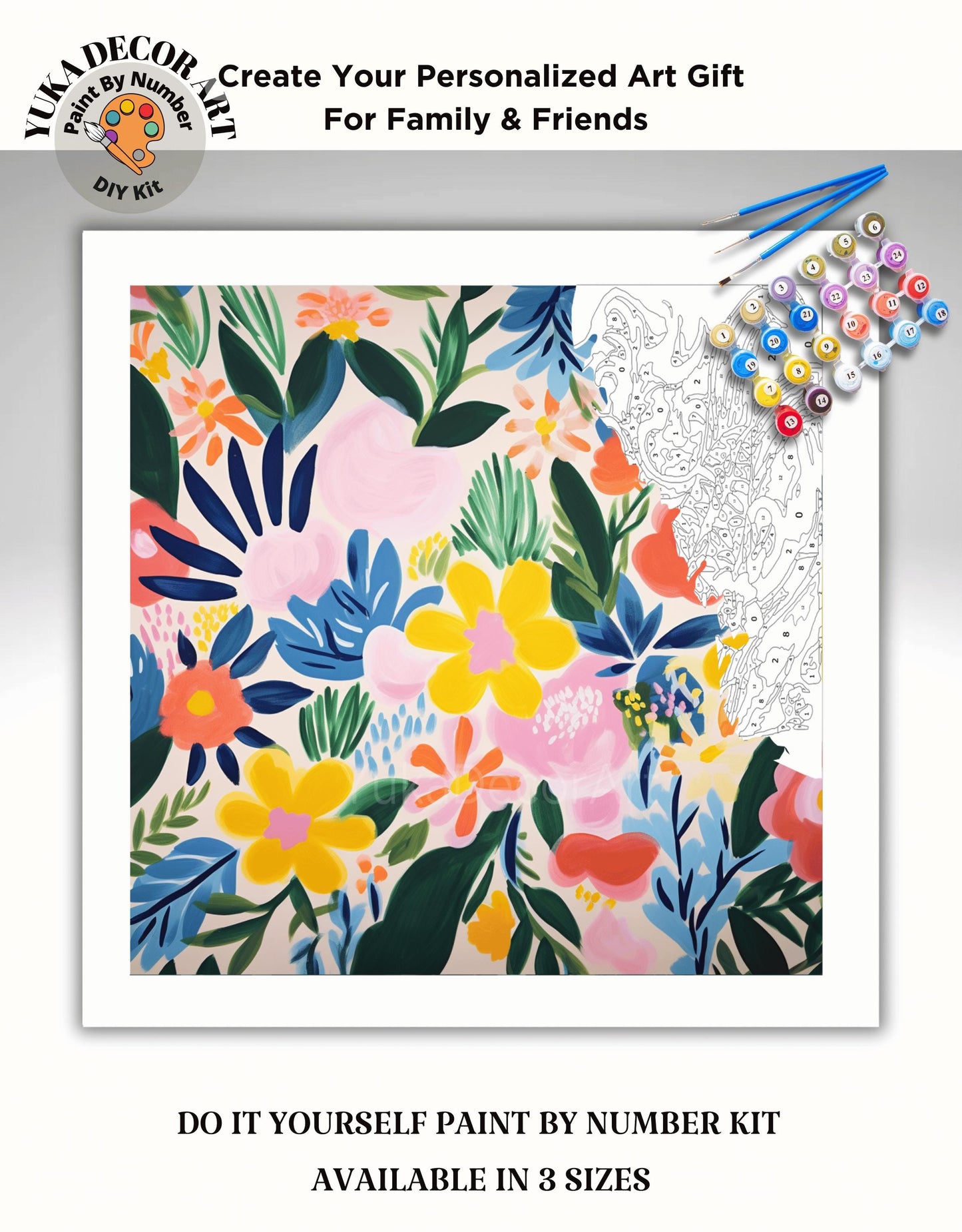 Matisse Inspired PAINT by NUMBER Kit Adult, Floral Wall Art Kit ,Easy Beginner Acrylic Diy Painting | Bday Gift for Wife Girlfriend Sister