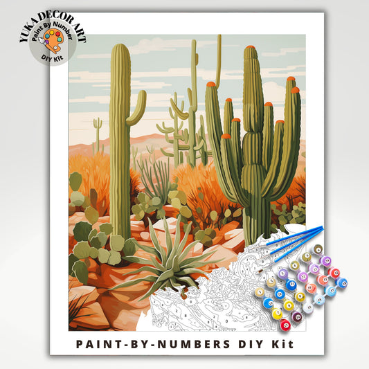 Vintage Desert PAINT by NUMBER Kit Adult Painting DIY by Numbers Saguaro Cactus Southwest Decor Art Easy Birthday Gift For Mom Grandmother