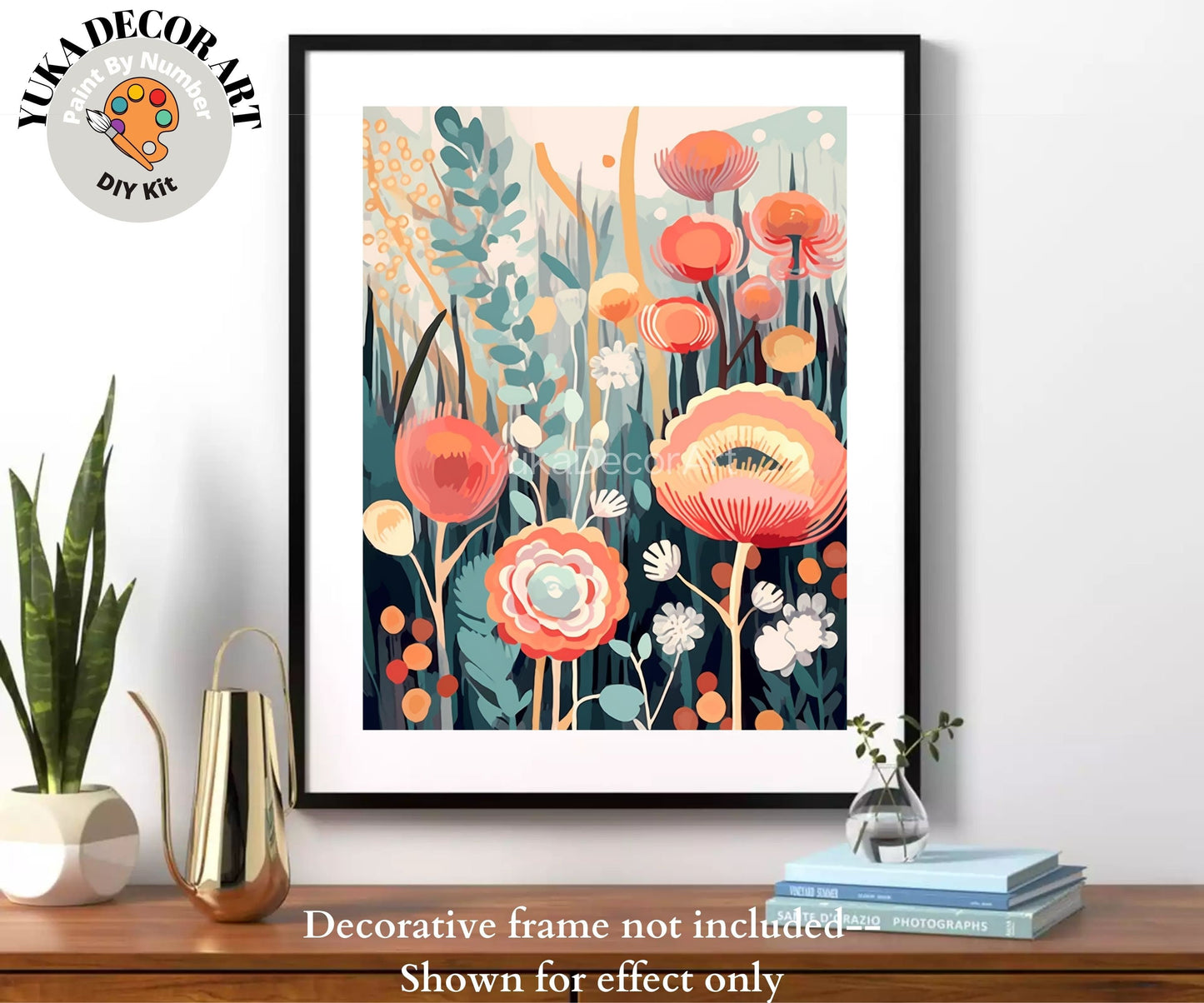 Boho Flower PAINT by NUMBER Kit for Adults Spring Flowers Painting Easy Beginners Acrylic Paint DIY Kit Wall Art Decor Gift