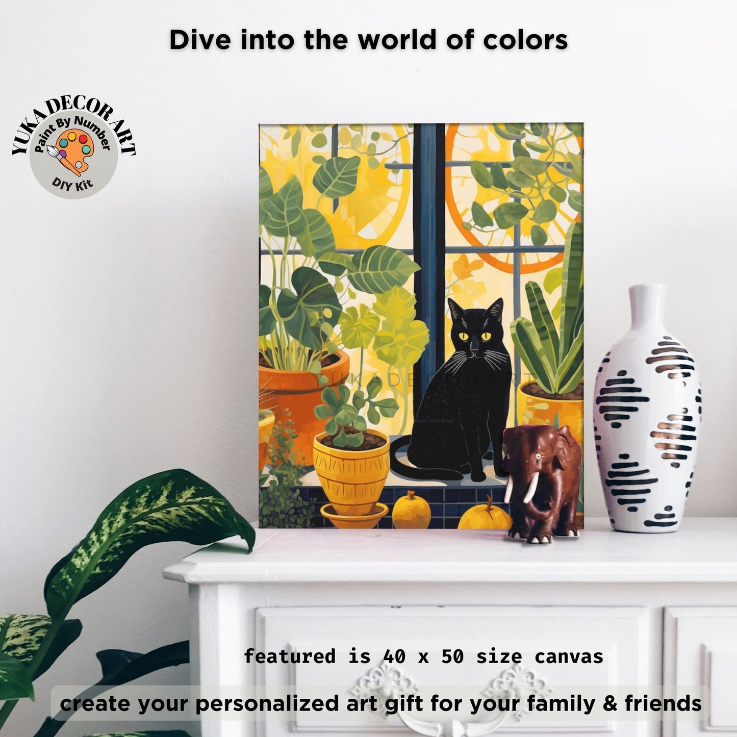 Cat PAINT by NUMBER DIY Kit Adult Indoor Plants Minimalist Art Boho Garden Easy Beginner Acrylic Painting Birthday Custom Gift For Wife Mom