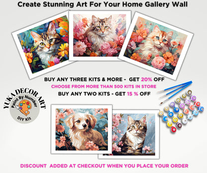 Kitten PAINT by NUMBER Kit Adult DIY Art Vibrant Wildflowers Easy Beginner Acrylic Painting Birthday Anniversary Custom Gift For Kids Teens