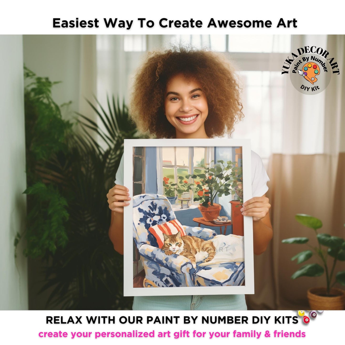 Matisse Inspired Cat PAINT by NUMBER Kit Adult Painting DIY Art Kit by Numbers Easy Beginners Birthday Gift For Her Friend Sister Wife Mom
