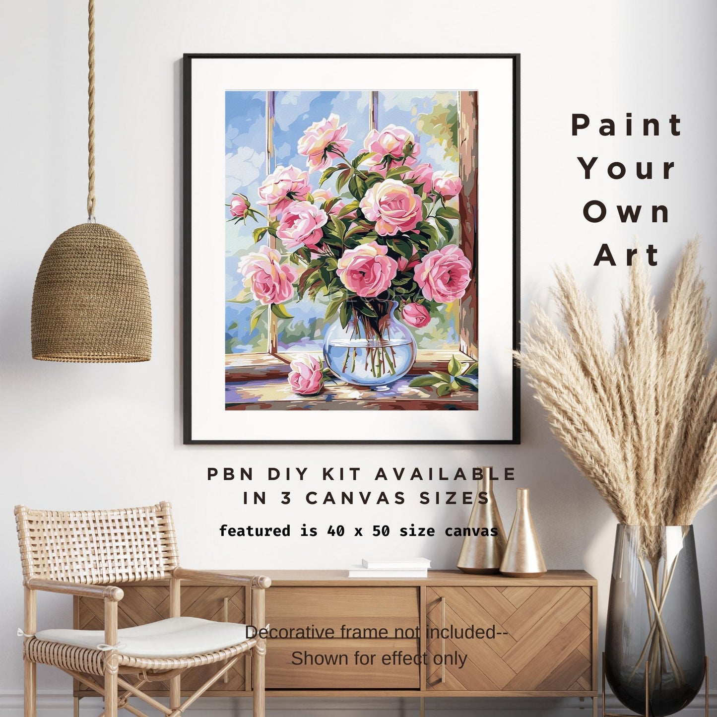 Pink Peonies Flower DIY Paint by Number Kit Adults Easy Still Life Peony Flowers In Vase Painting for Kitchen Decor Gift for Nana Grandma