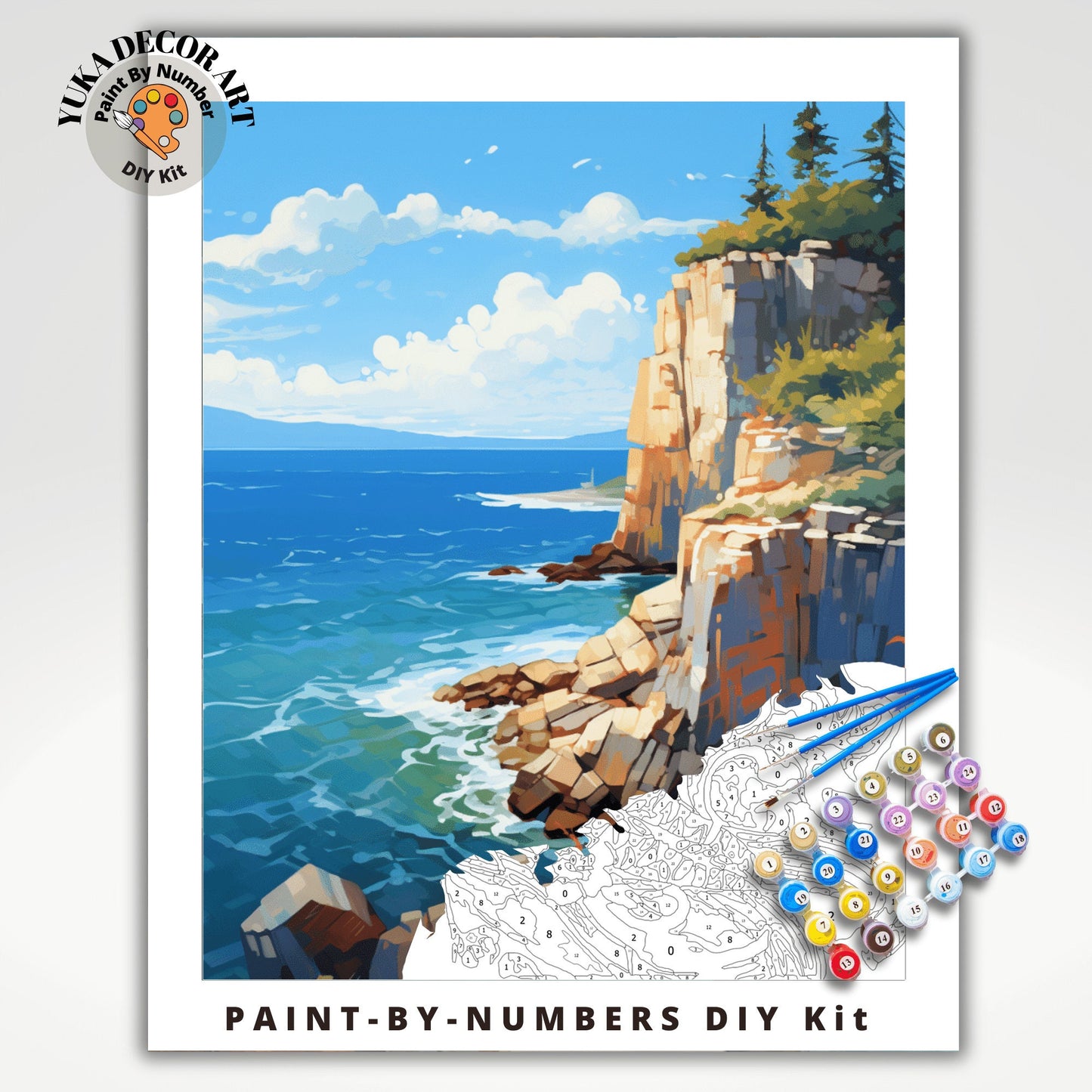 Seascape PAINT by NUMBER for Adult Kit , Rocky Scenic Coastal Art Easy Beginner Acrylic Painting DIY Kit Art Gift For Mom