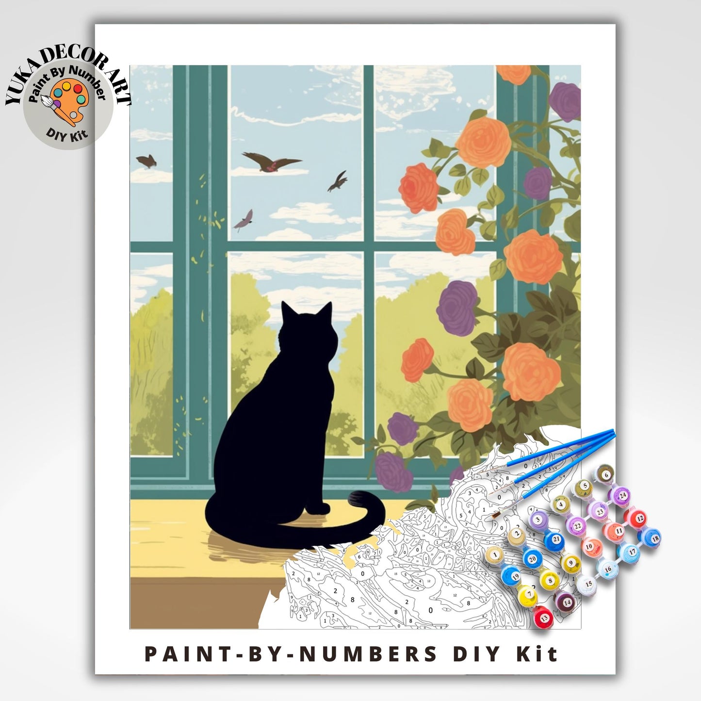 Black Cat PAINT by NUMBER Kit Adult Painting DIY Color by Numbers Kit Easy Beginners Canvas Art Birthday Gift For Mom Wife Girlfriend Friend