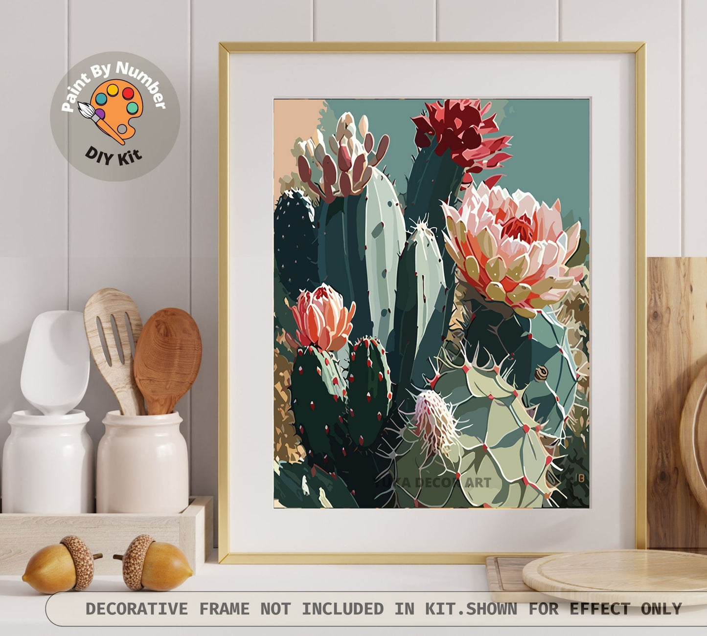 Cactus PAINT by NUMBER Kit for Adults Flowers Botanical Art Easy Acrylic Paint DIY Kit Gift for Mom Grandma Country Ranch Decor Housewarming