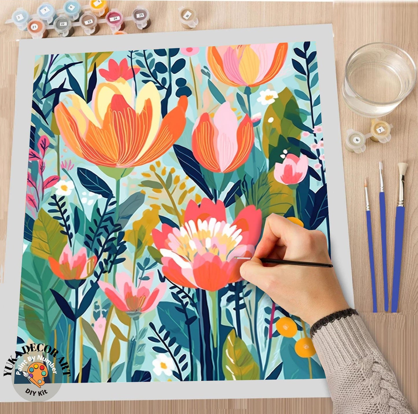 WildFlowers PAINT by NUMBER Kit for Adults  Spring Flowers Painting Easy Beginners Acrylic Paint DIY Kit Wall Art Gift Mom