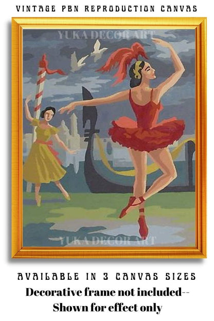 Vintage Paint By Number Set of 2,Ballet Dancer Couple,Moonlit lake , Vintage Wall Art