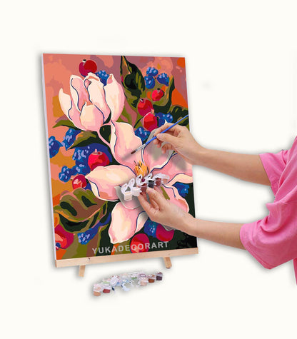 Flower PAINT by NUMBER Kit for Adults , Minimalist Art Style , Easy DIY Beginners Acrylic Paint Kit , Bedroom Wall Art Decor Gift