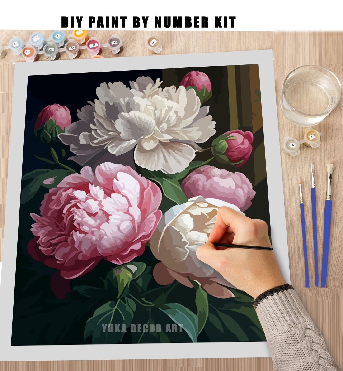 Paint by Numbers Kit Adult Pink Peonies Flowers Easy Beginner Painting Kit Anniversary Mother's Day Personalised Gift For Mom Grandma Aunt