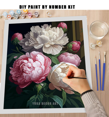 Paint by Numbers Kit Adult Pink Peonies Flowers Easy Beginner Painting Kit Anniversary Mother's Day Personalised Gift For Mom Grandma Aunt