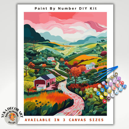 PAINT by NUMBERS Kit Adult Mountain Flowers Pastel Colors Landscape Modern Minimalist Naive Art DIY Painting Beginners Oil Paint Canvas Kit