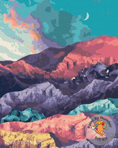 Abstract Mountain PAINT by NUMBER Kit for Adults , Sunset Scene ,Easy DIY Beginners Acrylic Paint Kit ,Living Bedroom Decor, Gift For Friend