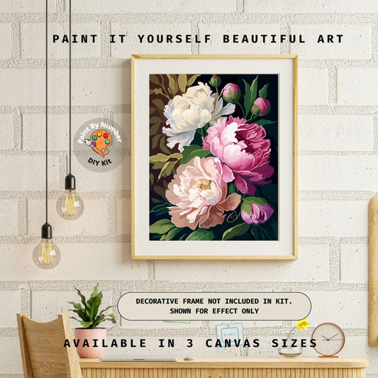 Paint by Numbers Adult Pink Peonies Flower Painting Easy Beginner Paint Kit Anniversary Gift For Mom Personalised Floral Art Home Decor