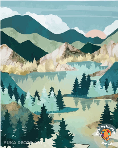 Paint by Numbers DIY Kit Adults | Modern Art,Mountain Valley ,Abstract Landscape | Easy Beginner's Acrylic Painting |Wall Art Gift