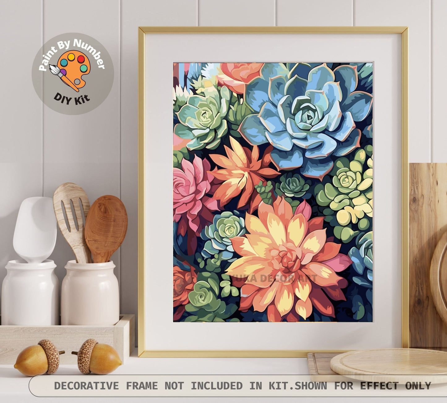 Colourful Succulents PAINT by NUMBER Kit Adult House Plants Garden Lover Easy DIY Beginners Art Painting Kit Birthday Gift For Mom Daughter